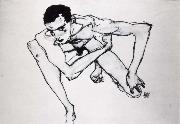 Egon Schiele Self Portrait in crouching position painting